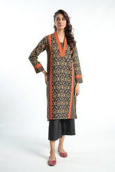 Grid Jaal 1 in Multi coloured Printed Slub Khaddar fabric