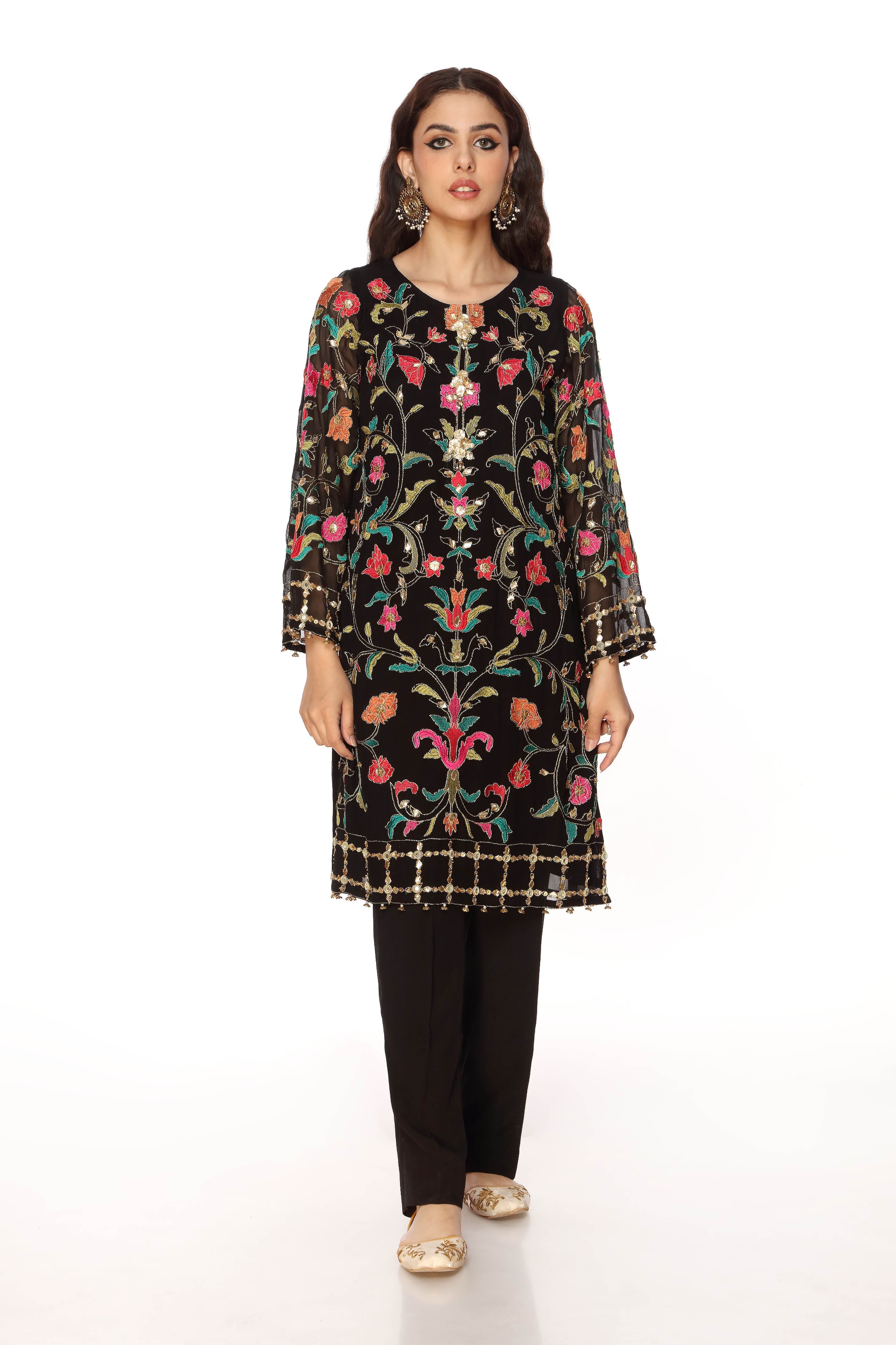 Wild Flower Shirt in Black coloured Pak Chiffon fabric