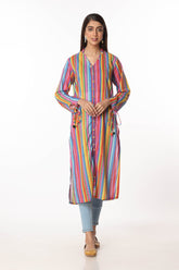 Multi Hues in Multi coloured Printed Lawn fabric