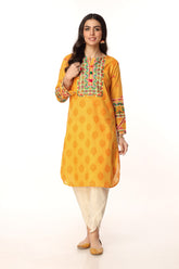 Yellow Balochi in Yellow coloured Printed Lawn fabric