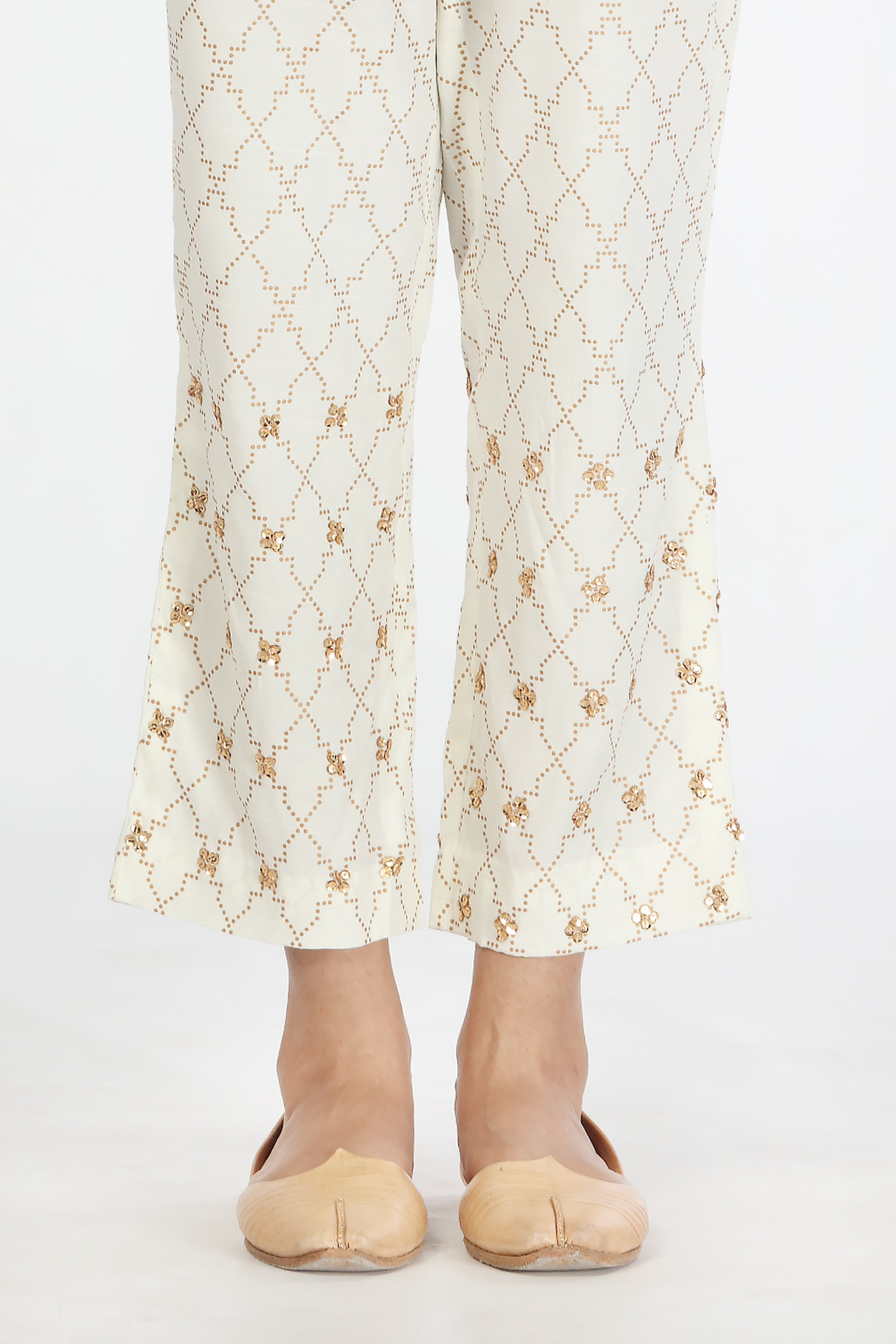 Jaal Gold in Off White coloured Pak Raw Silk fabric