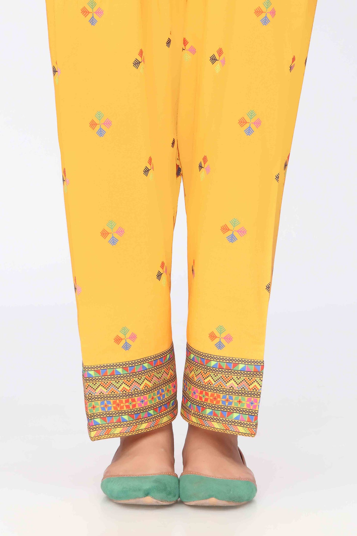 Colorful Leaf 2 in Mustard coloured Printed Cambric fabric