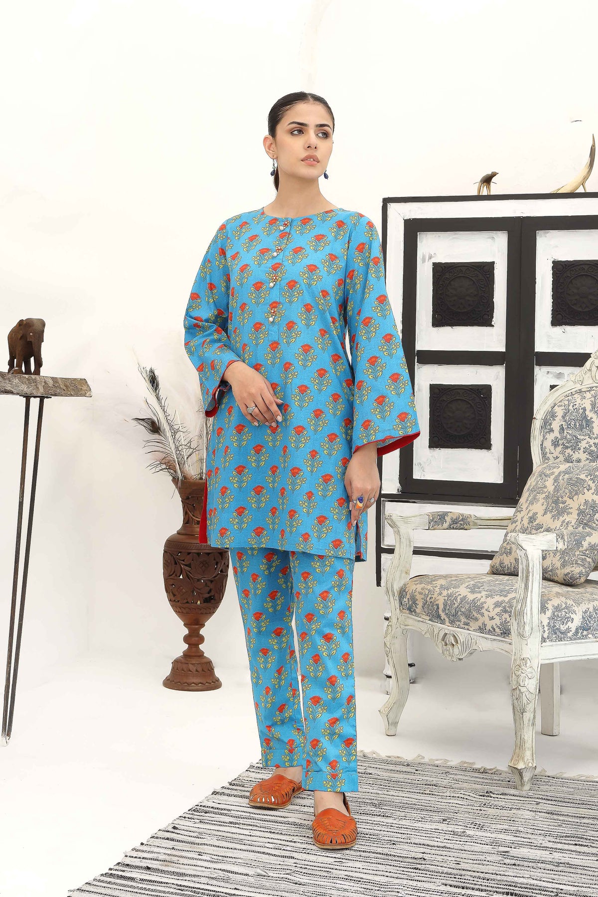 2 Piece Printed Cambric Suit (TR1035)