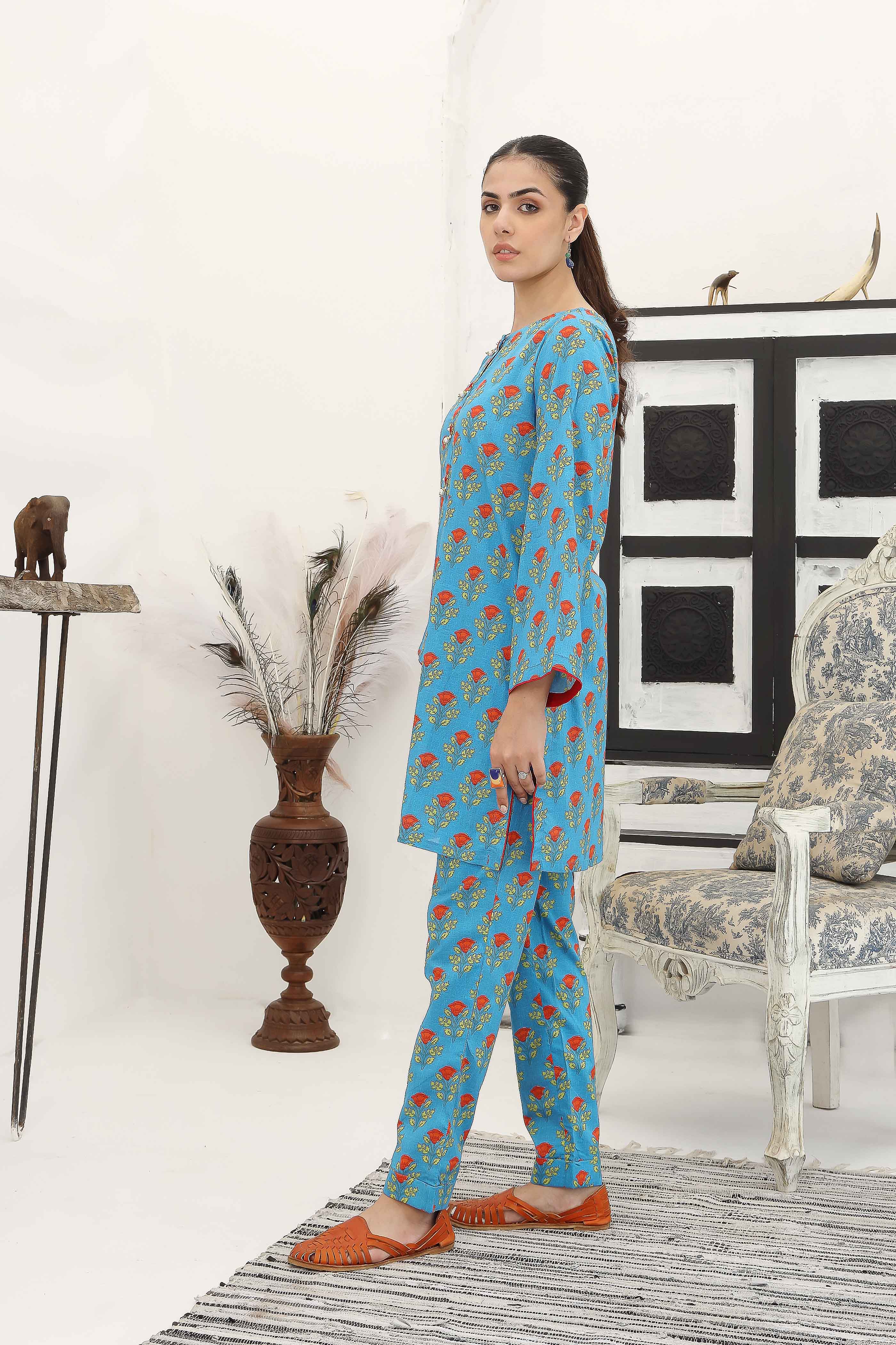 2 Piece Printed Cambric Suit (TR1035)