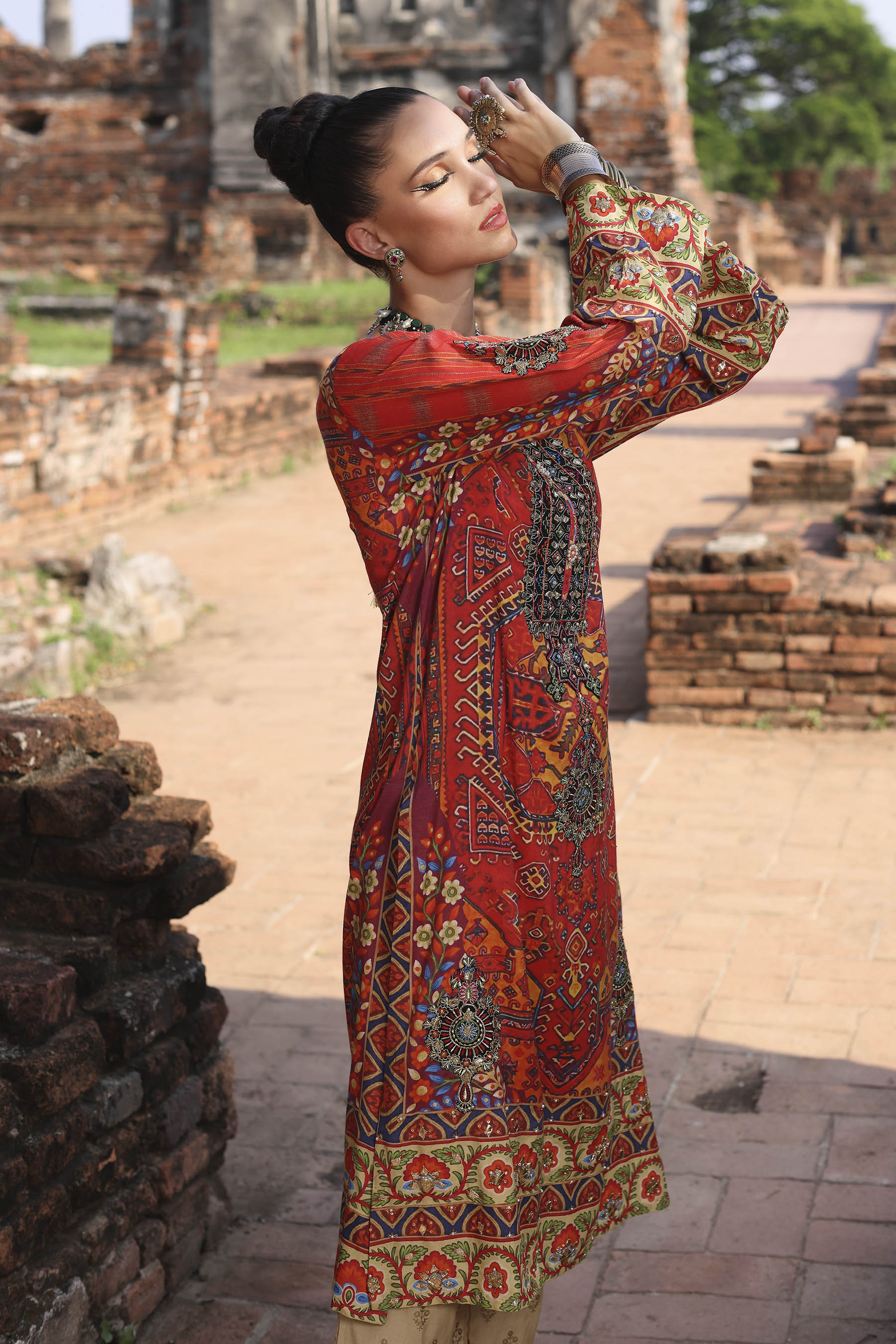 Red Carpet 2 in Multi coloured Pak Raw Silk fabric 2