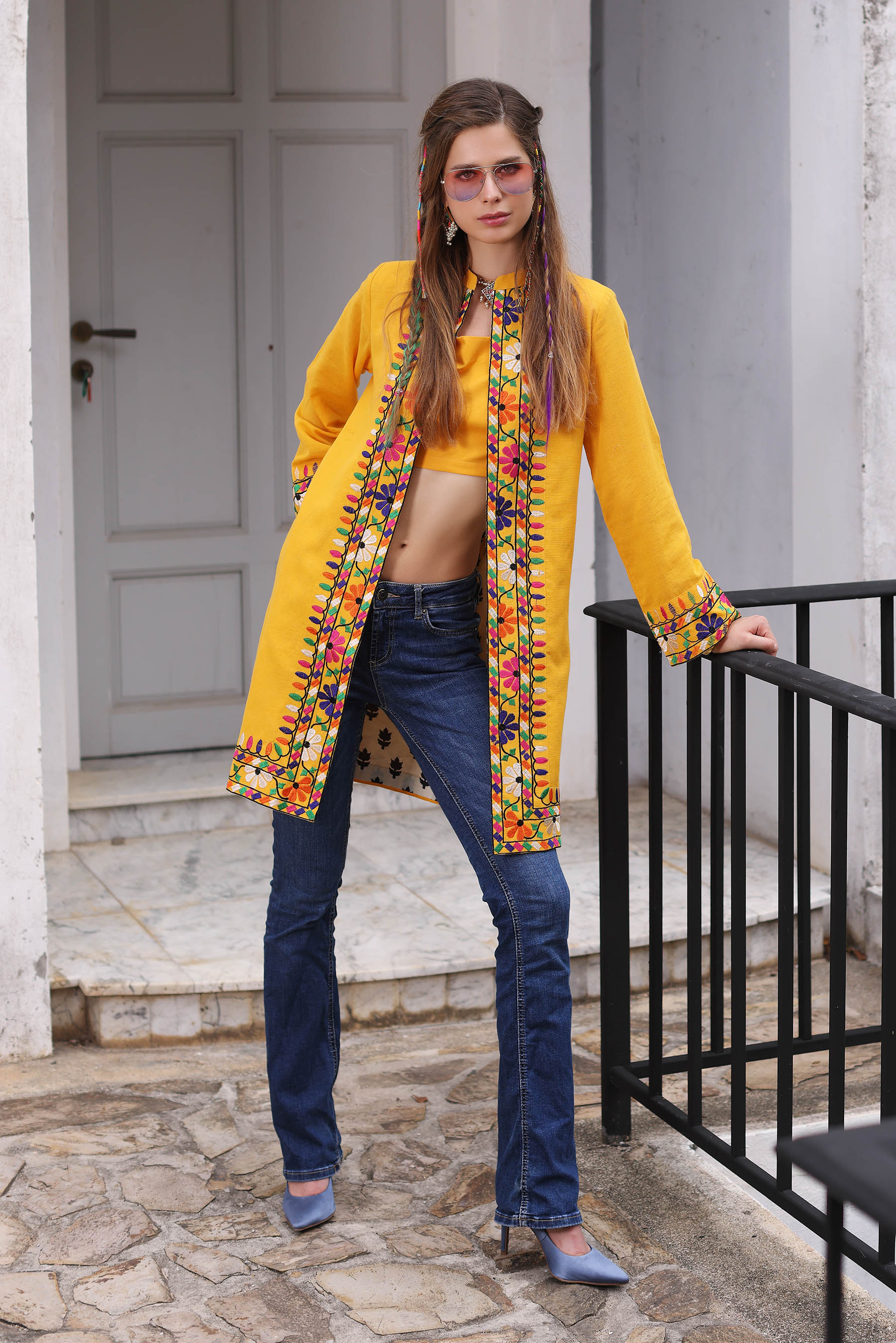 Multi Pattiyan in Yellow coloured Slub Khaddar fabric 2