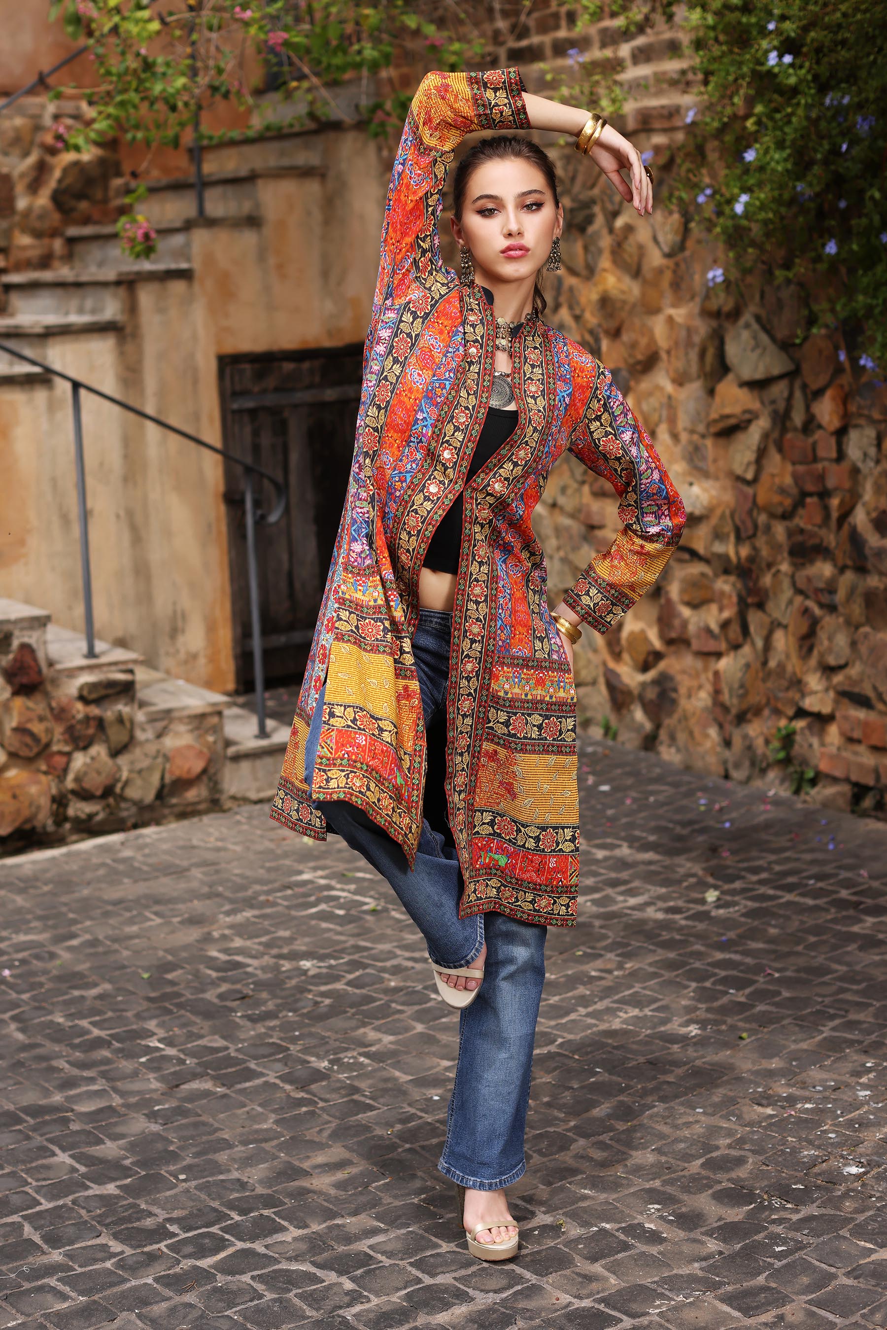 Mix Culture in Multi coloured Slub Khaddar fabric 2