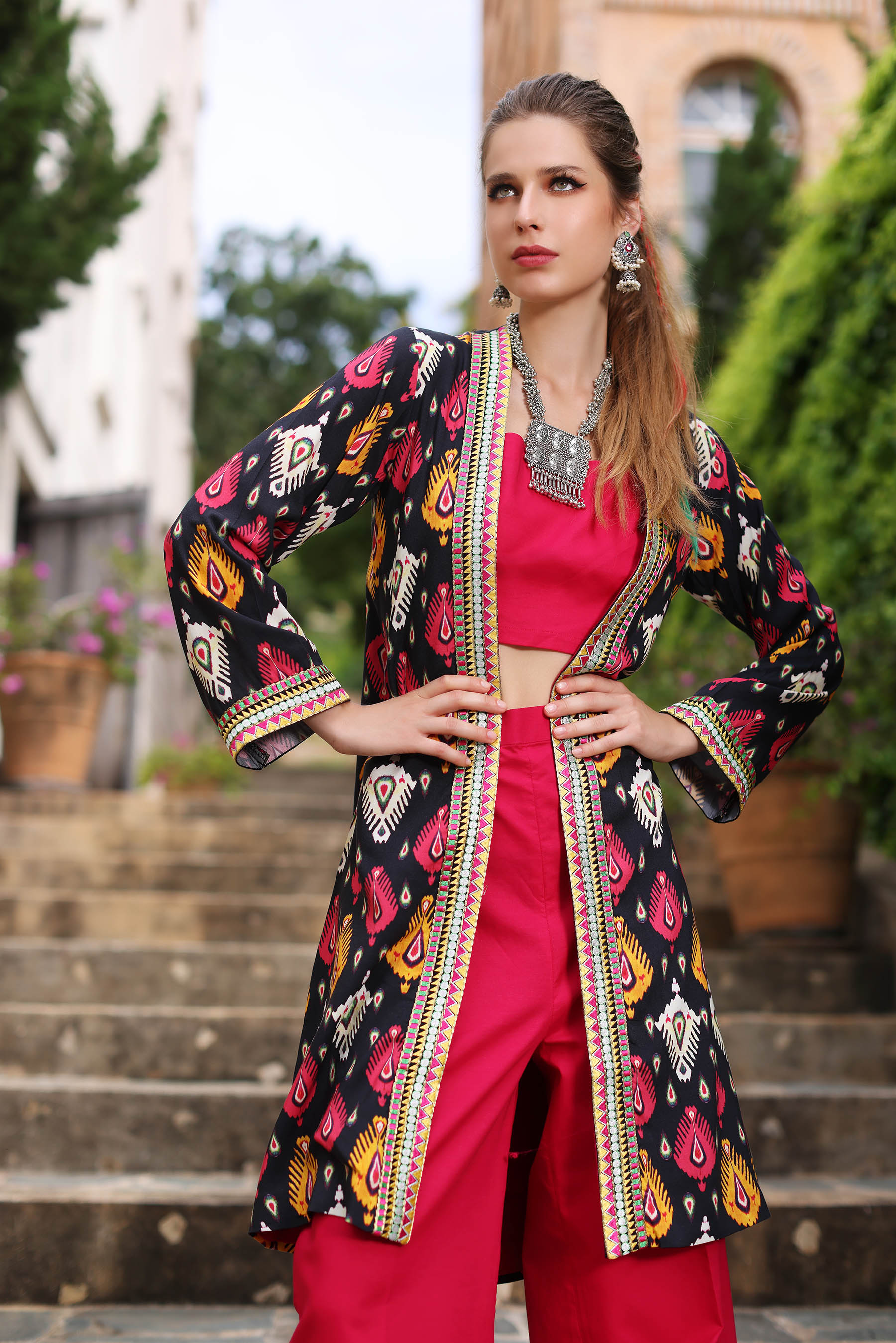 Ikat Print in Multi coloured Printed Lawn fabric 2