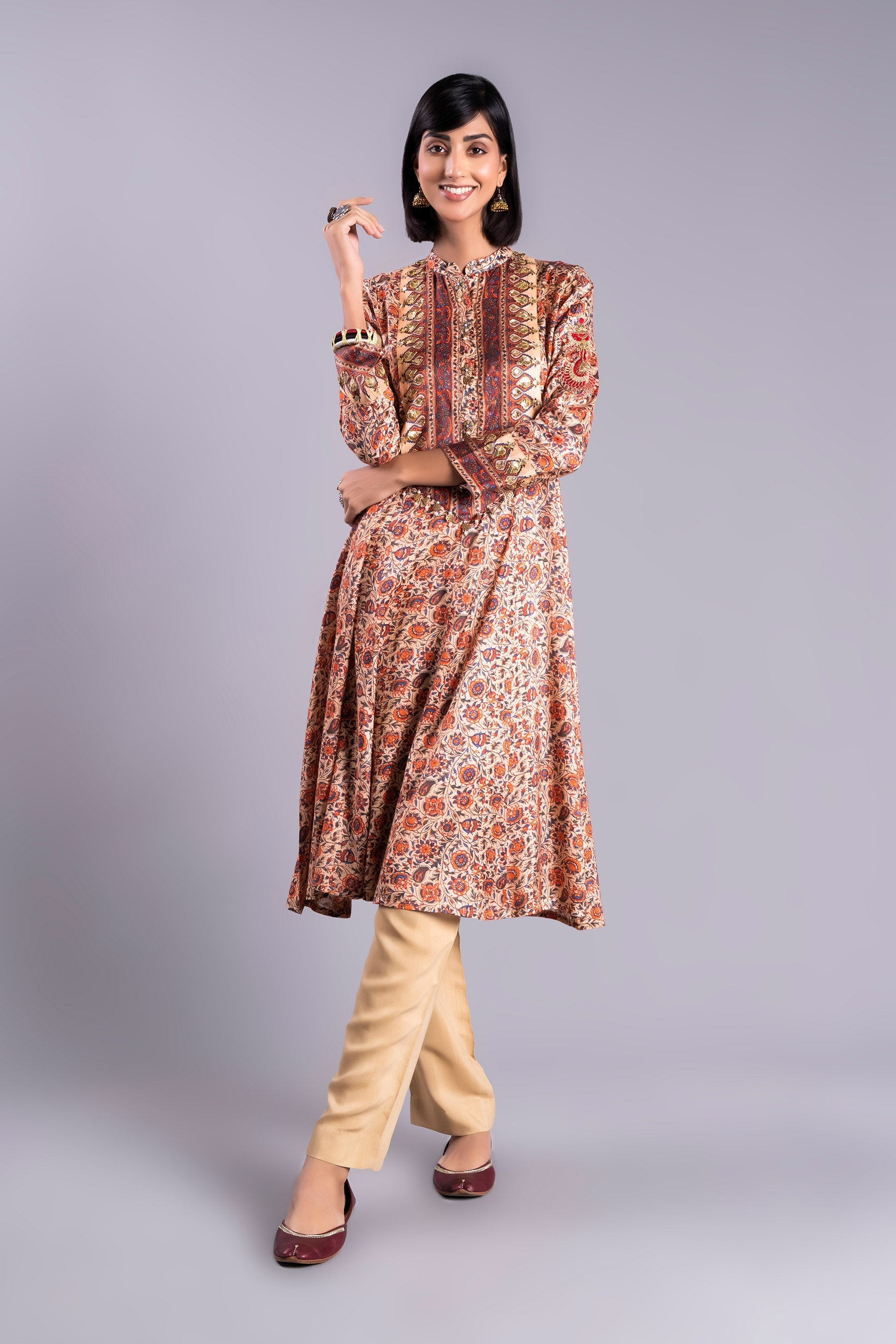 Black Frock 1 in Multi coloured Pak Raw Silk fabric