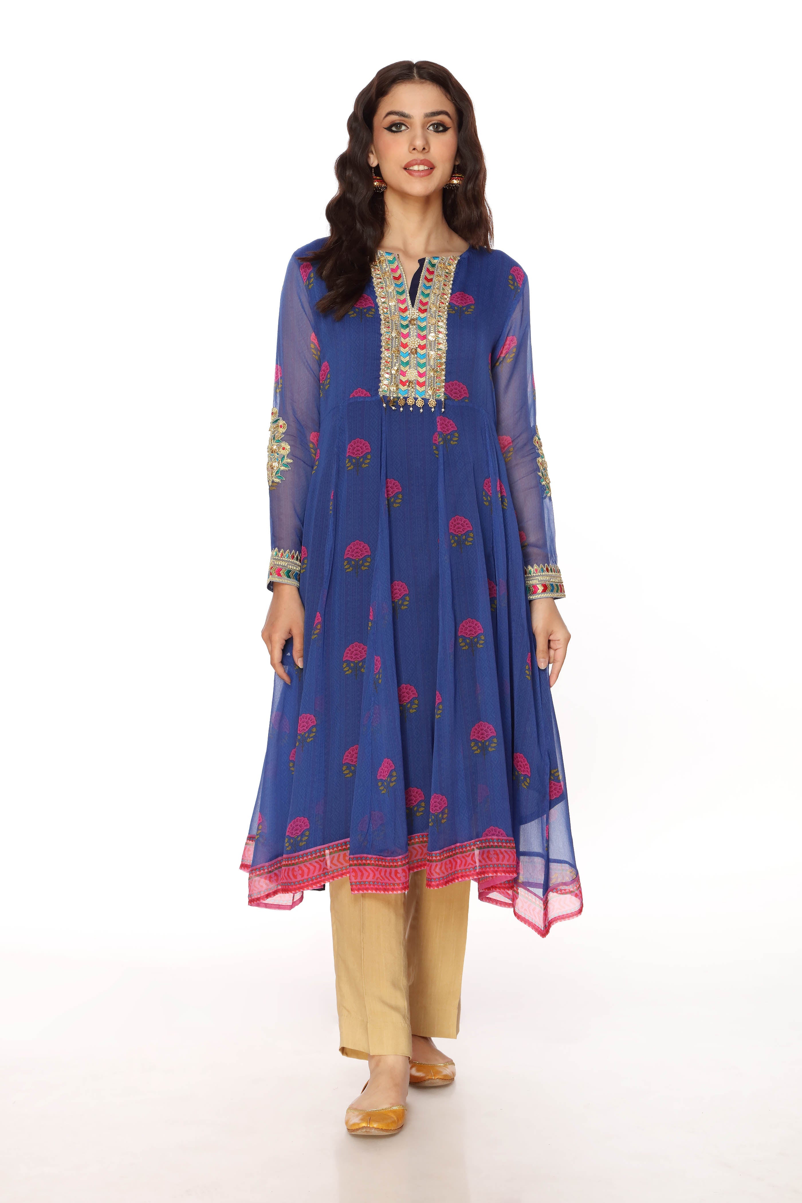 Pink Booti in Multi coloured Pak Chiffon fabric