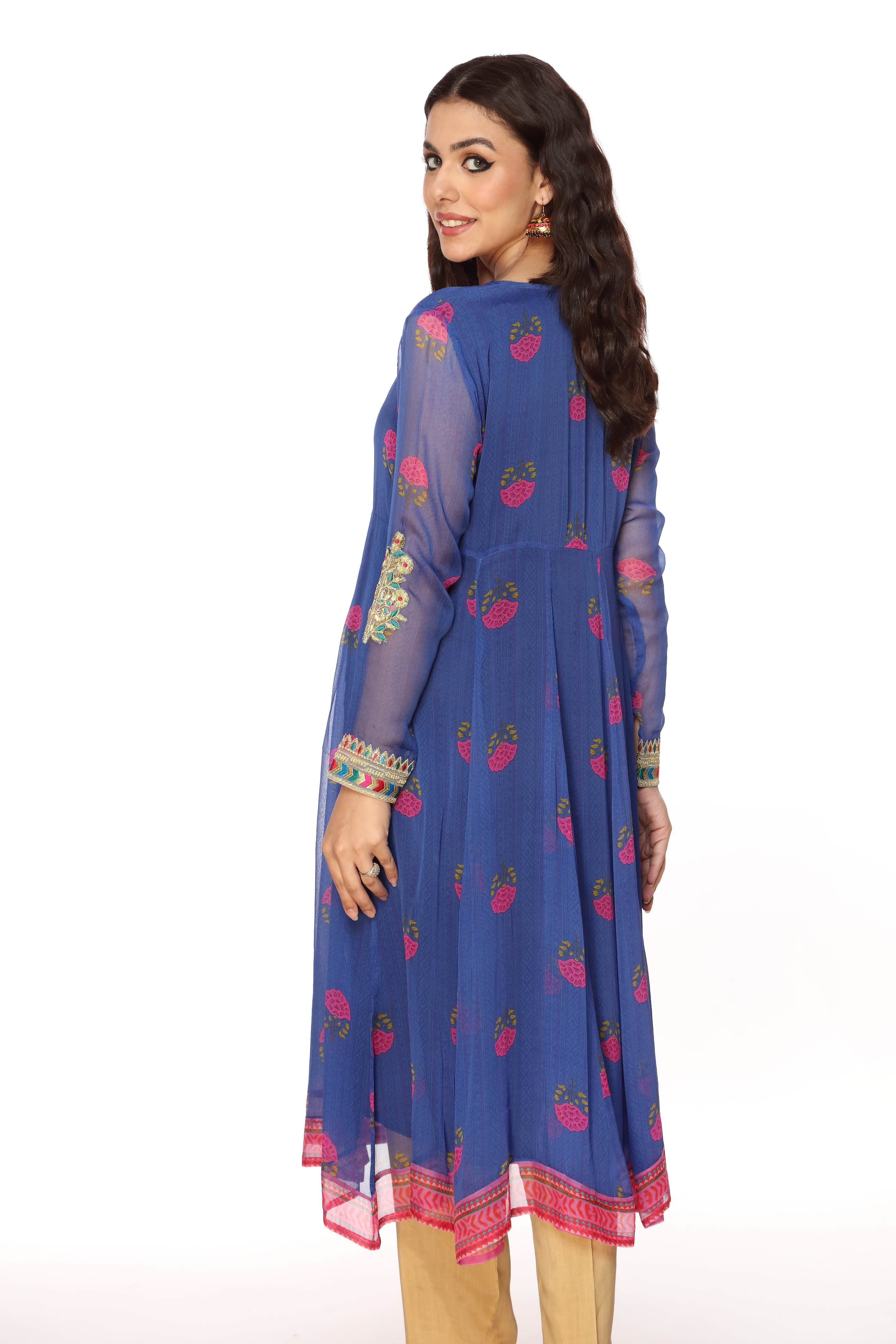 Pink Booti in Multi coloured Pak Chiffon fabric 3