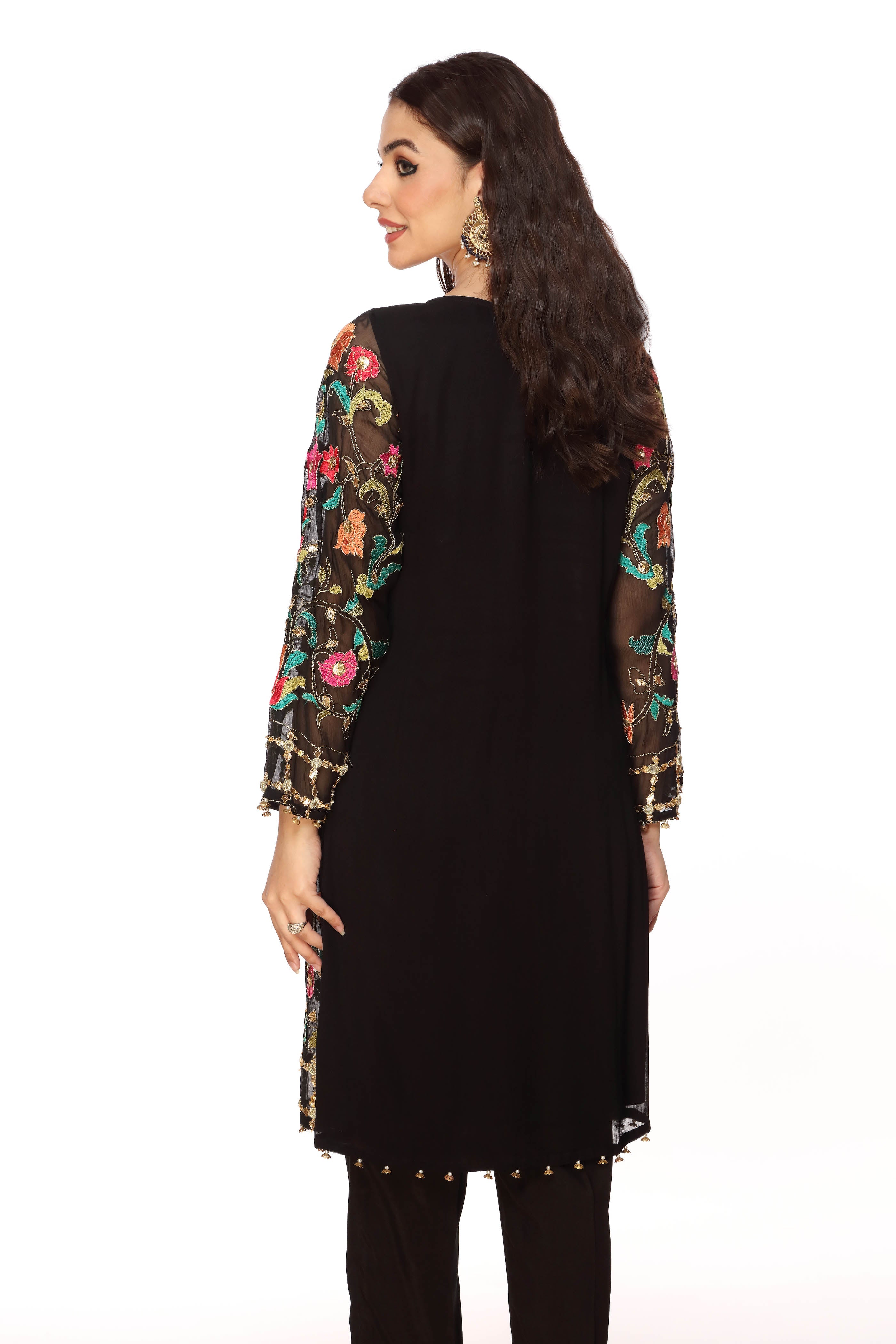Wild Flower Shirt in Black coloured Pak Chiffon fabric 3