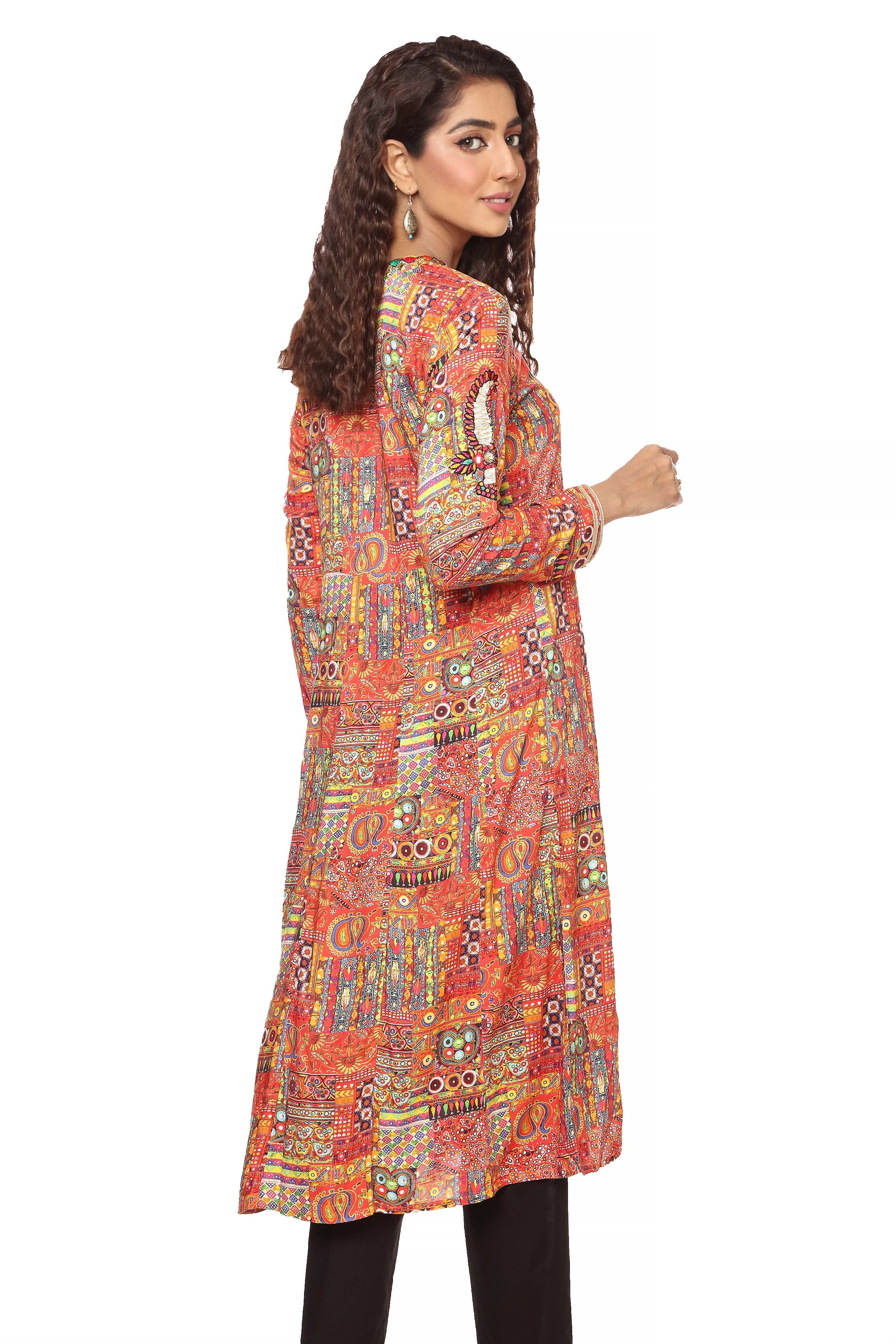 1 Piece Printed Linen Frock (CR2766)