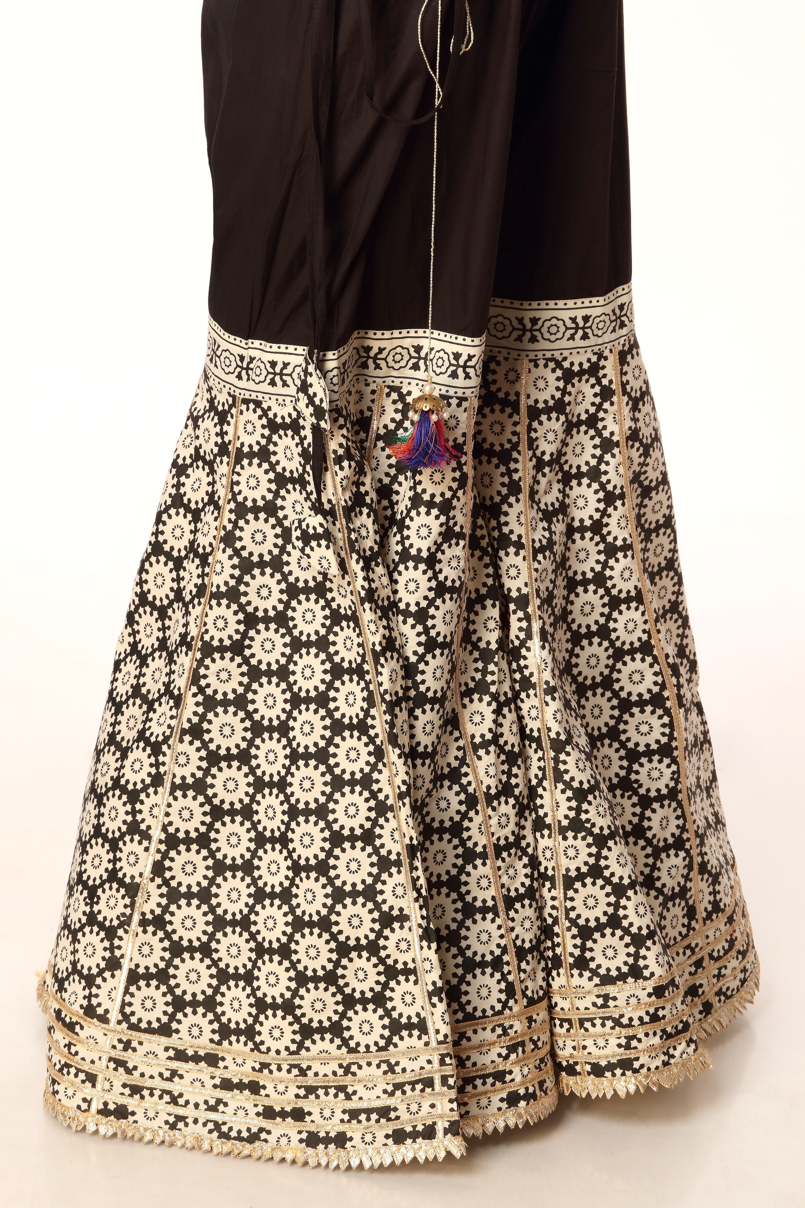 Black Ajrak 2 in Black coloured Printed Lawn fabric 2