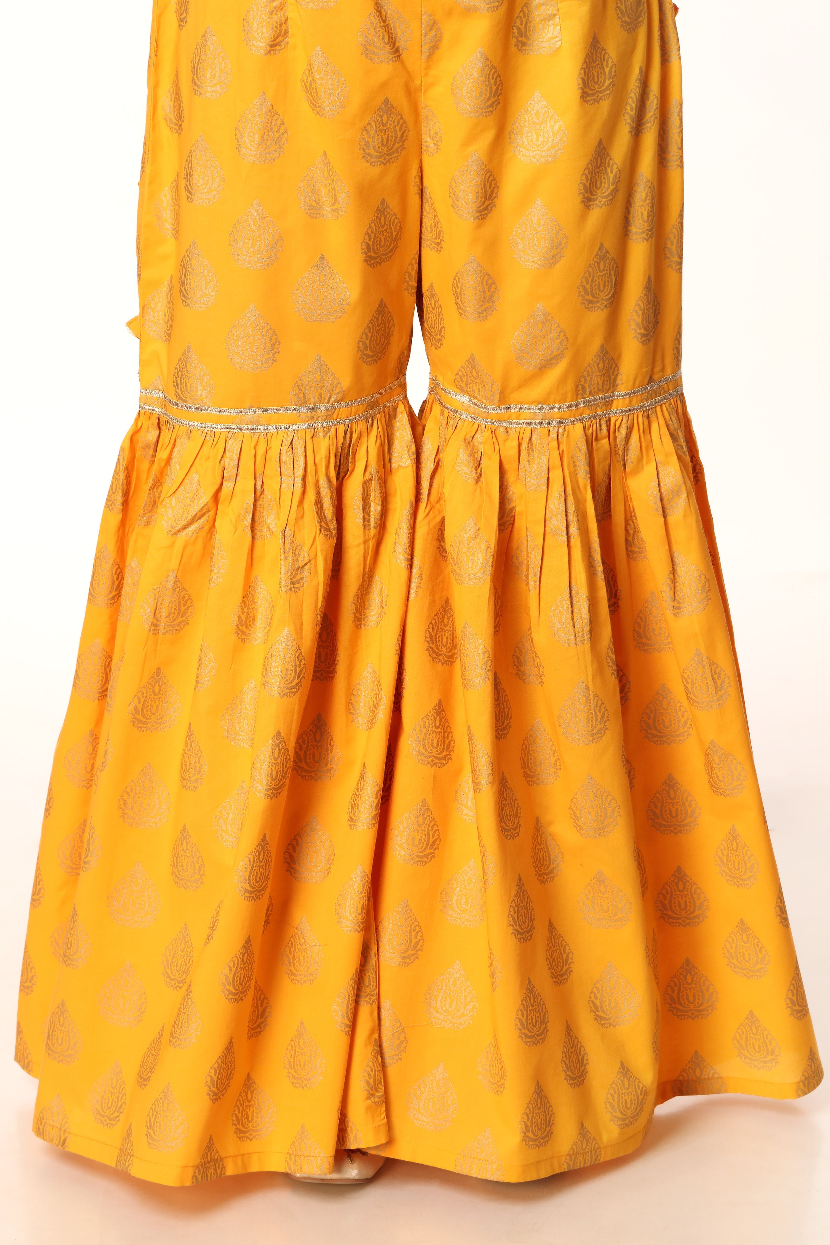 Gold Screen 1 in Yellow coloured Printed Lawn fabric