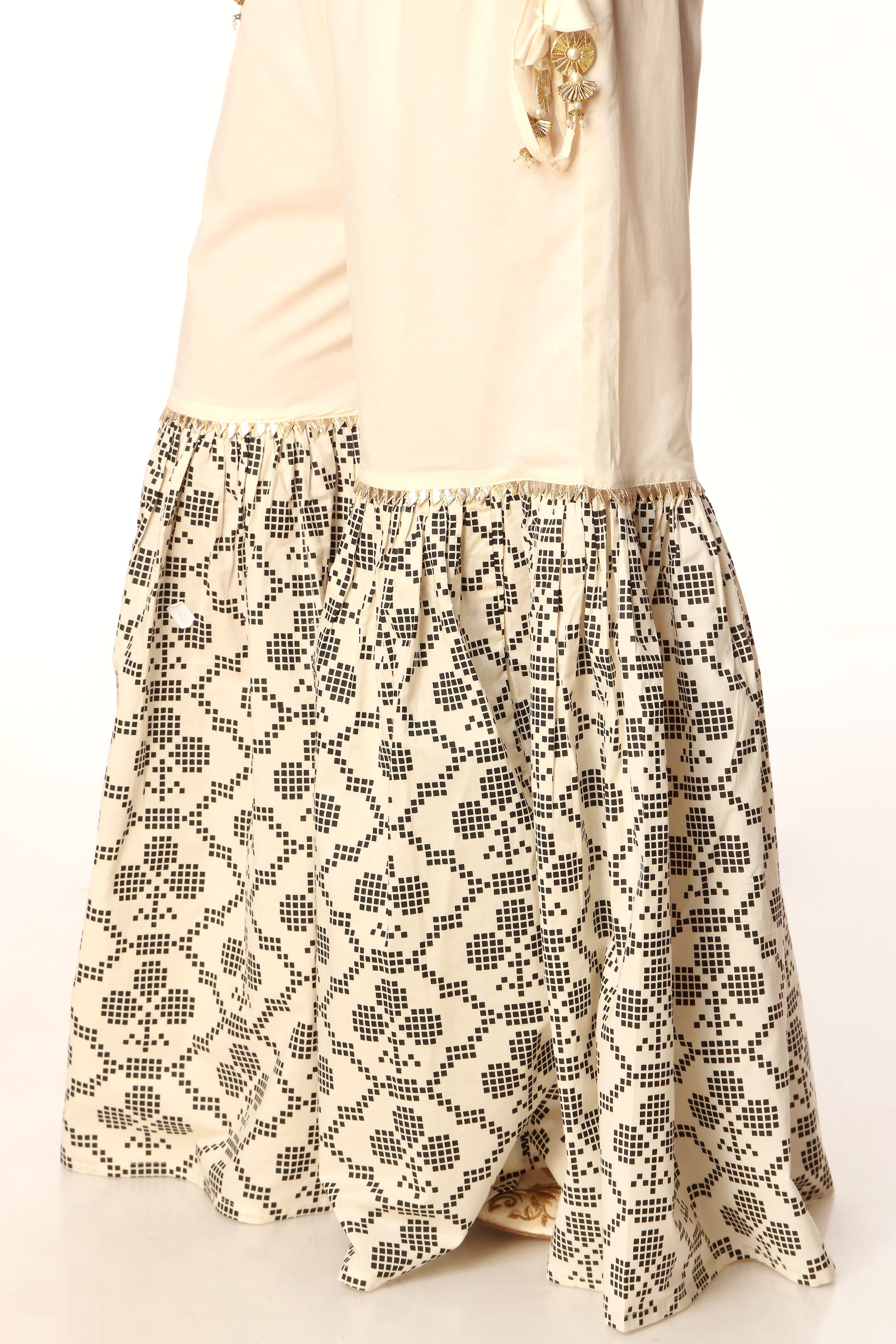 White Grid in Off White coloured Printed Lawn fabric 2