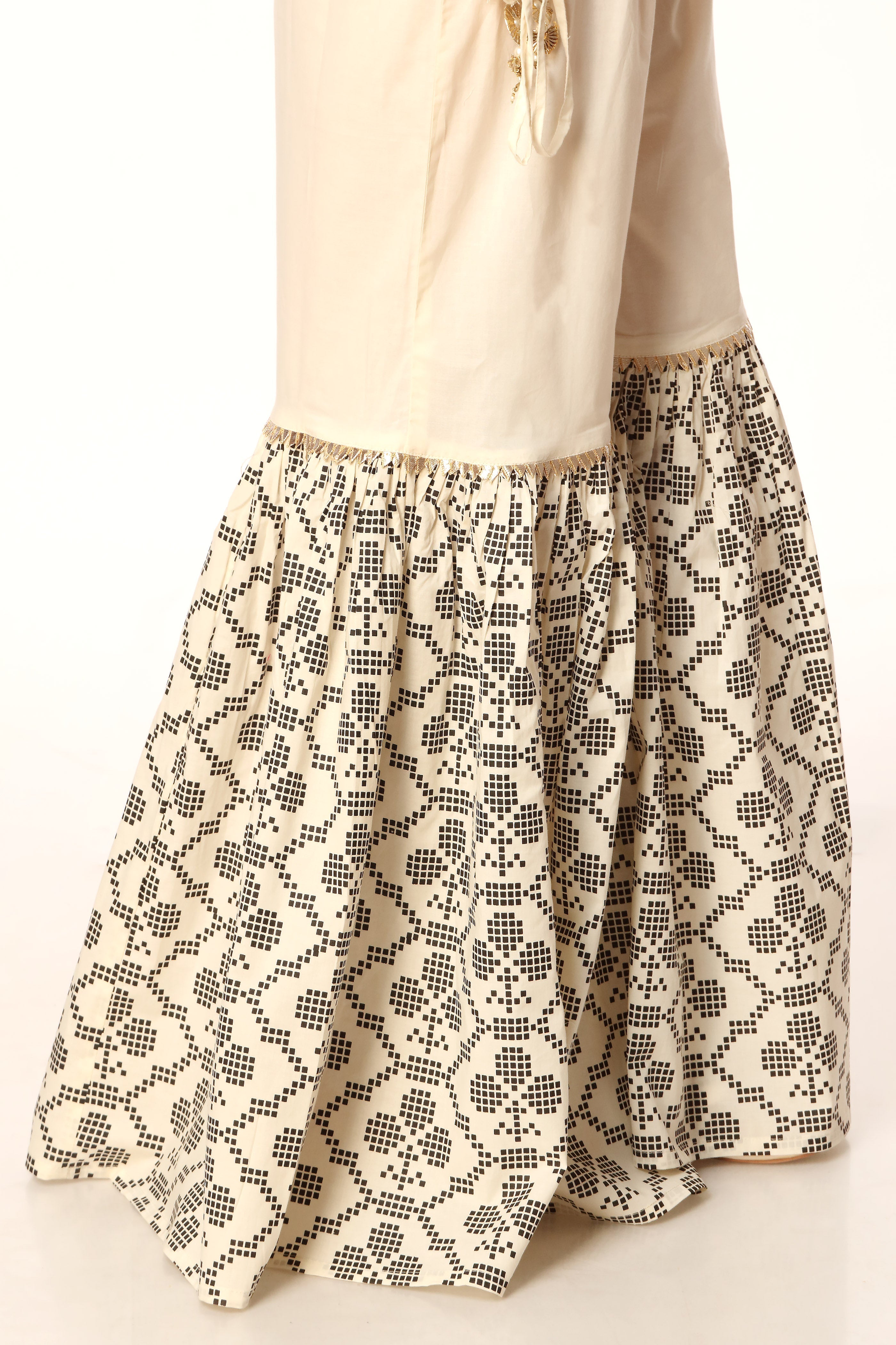 White Grid in Off White coloured Printed Lawn fabric 3