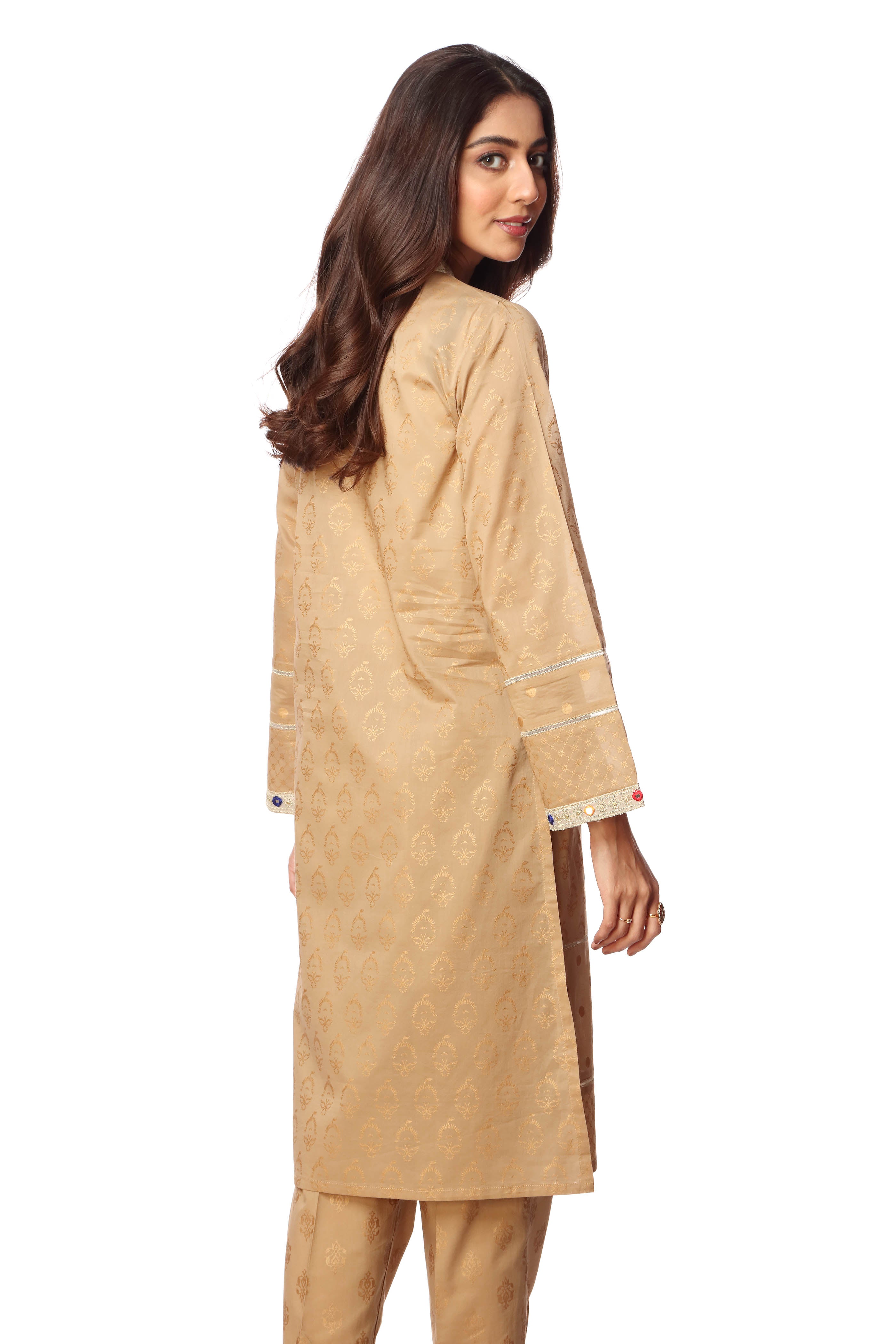 Beige Gold 1 in Beige coloured Printed Lawn fabric 3