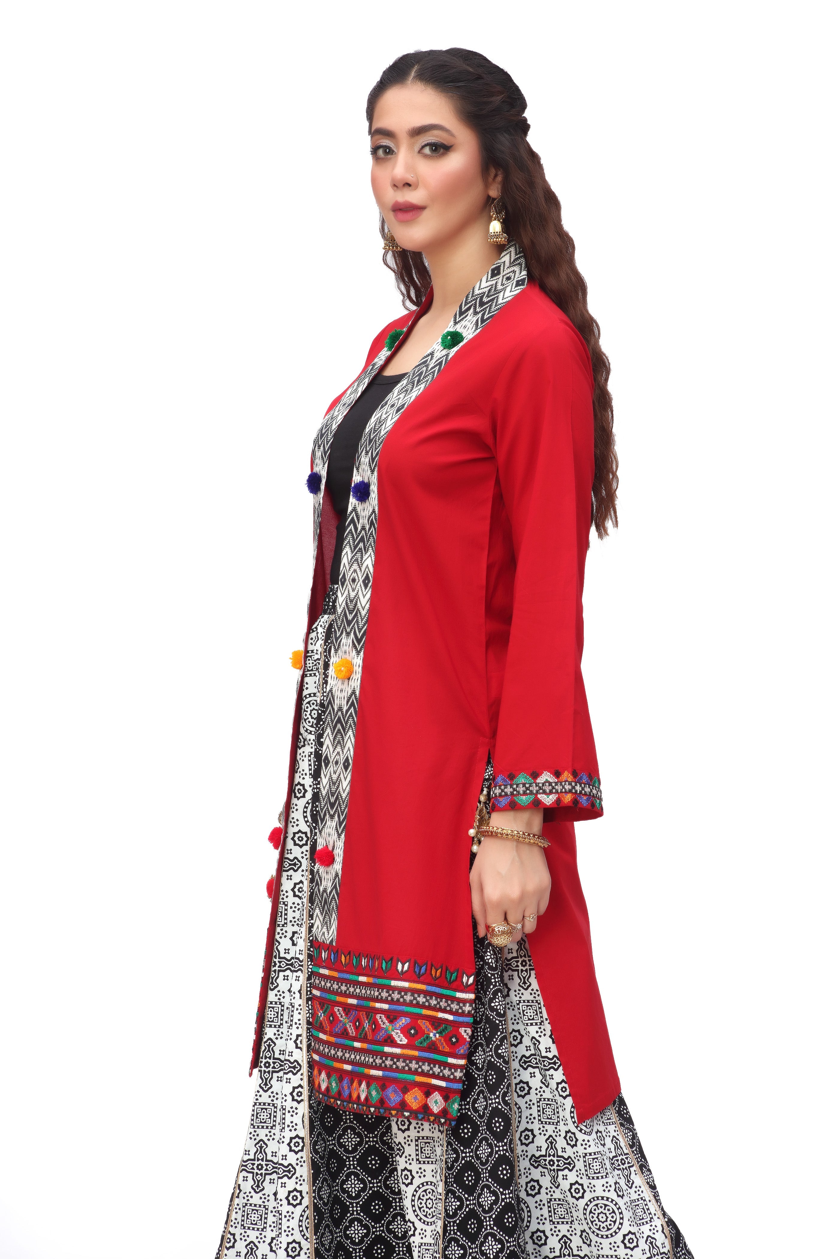 Red Ikat 3 in Red coloured Printed Cambric fabric 2