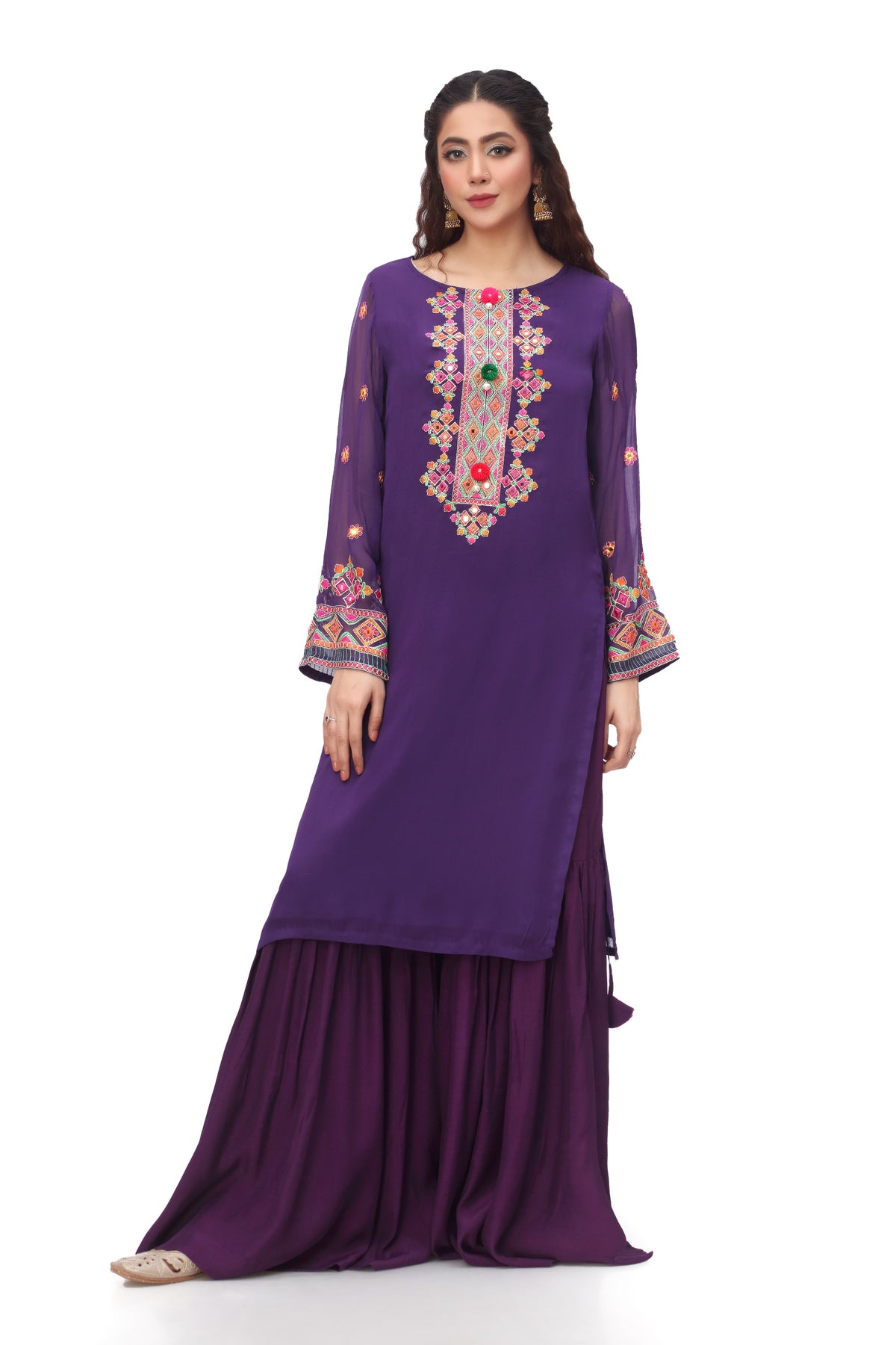 White Lines in Purple coloured Pak Chiffon fabric