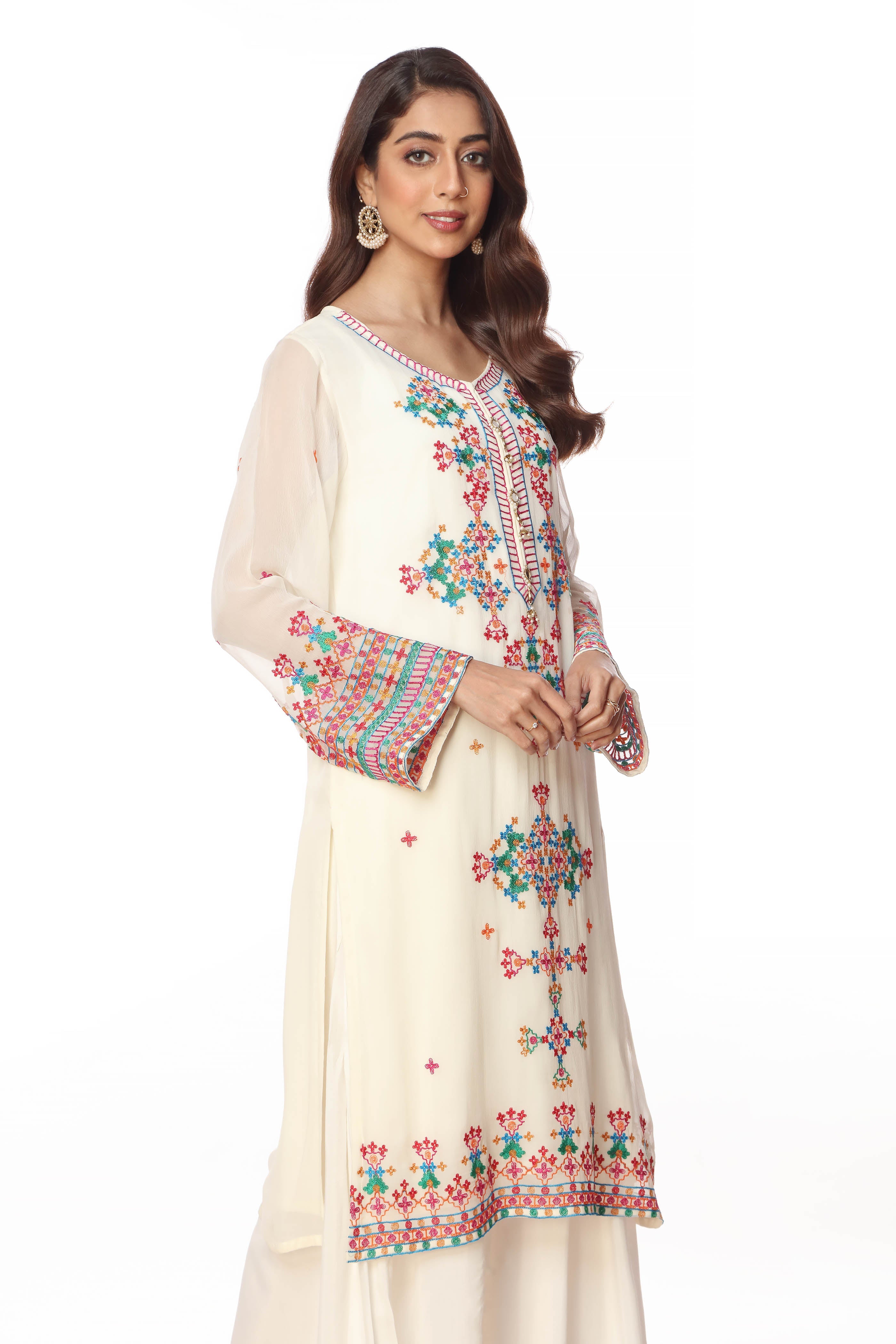 Wool Geometric in Off White coloured Printed Lawn fabric 2