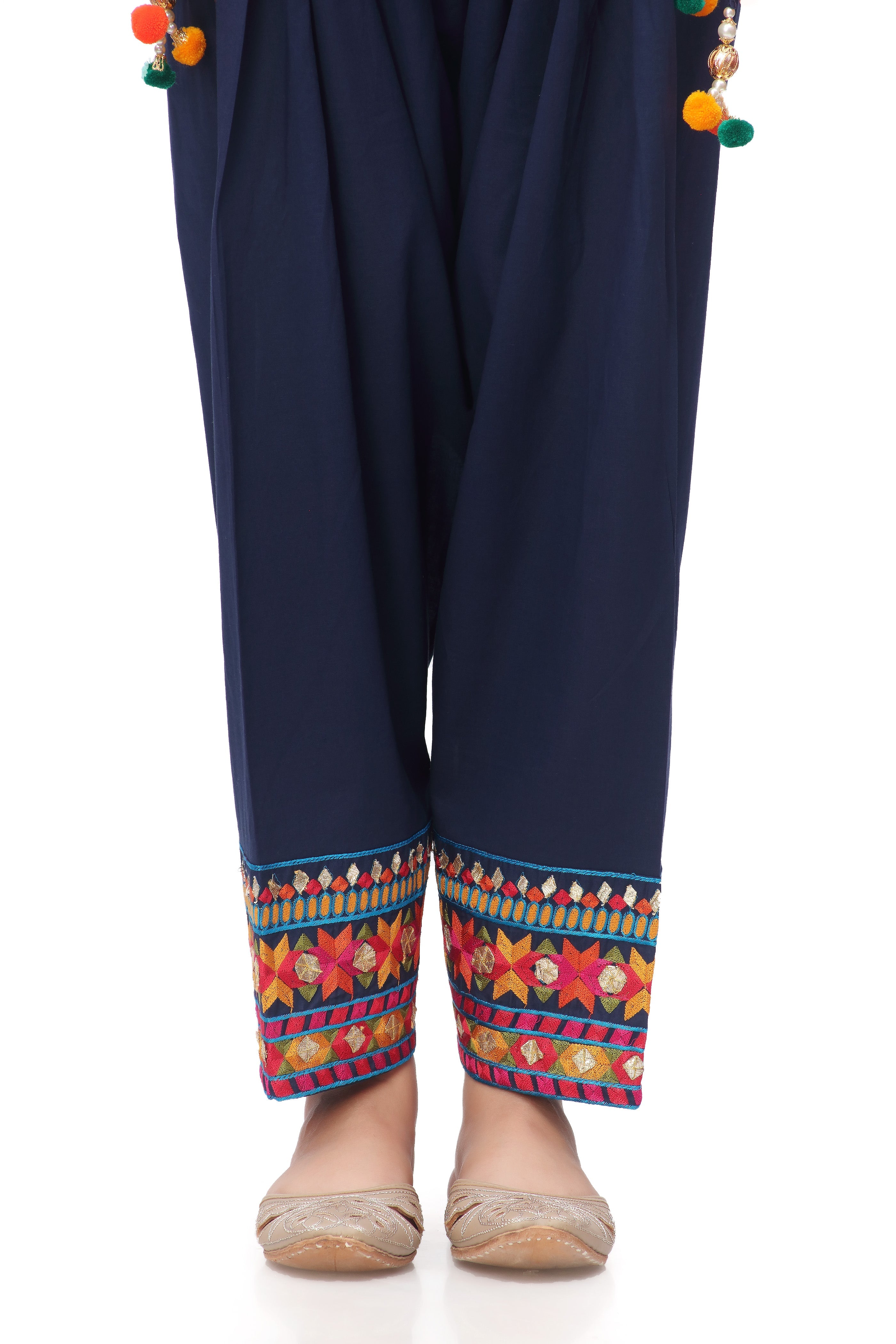 Rangeen Border in Navy Blue coloured Cambric fabric