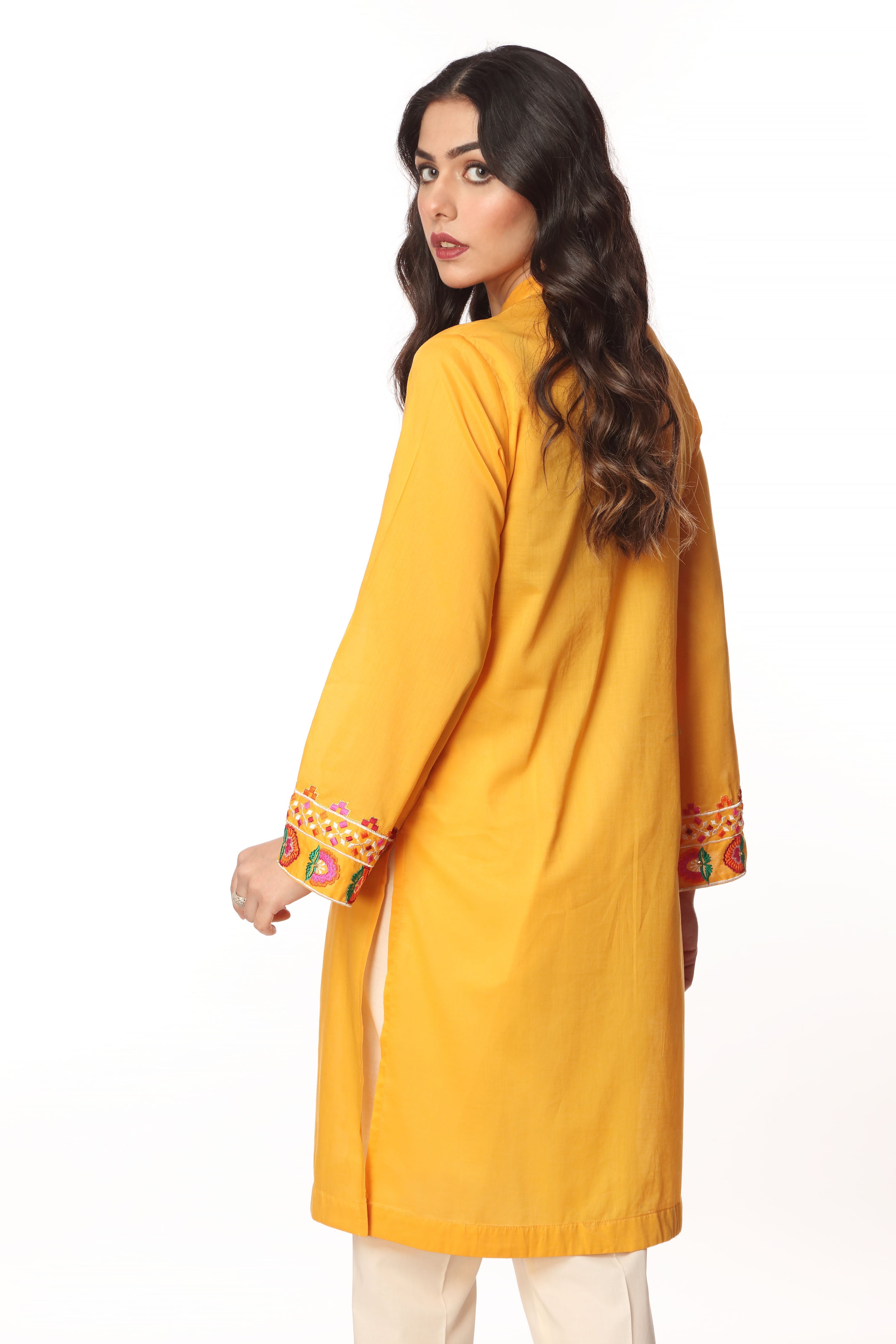 Mustard Flower 1 in Yellow coloured Printed Lawn fabric 3