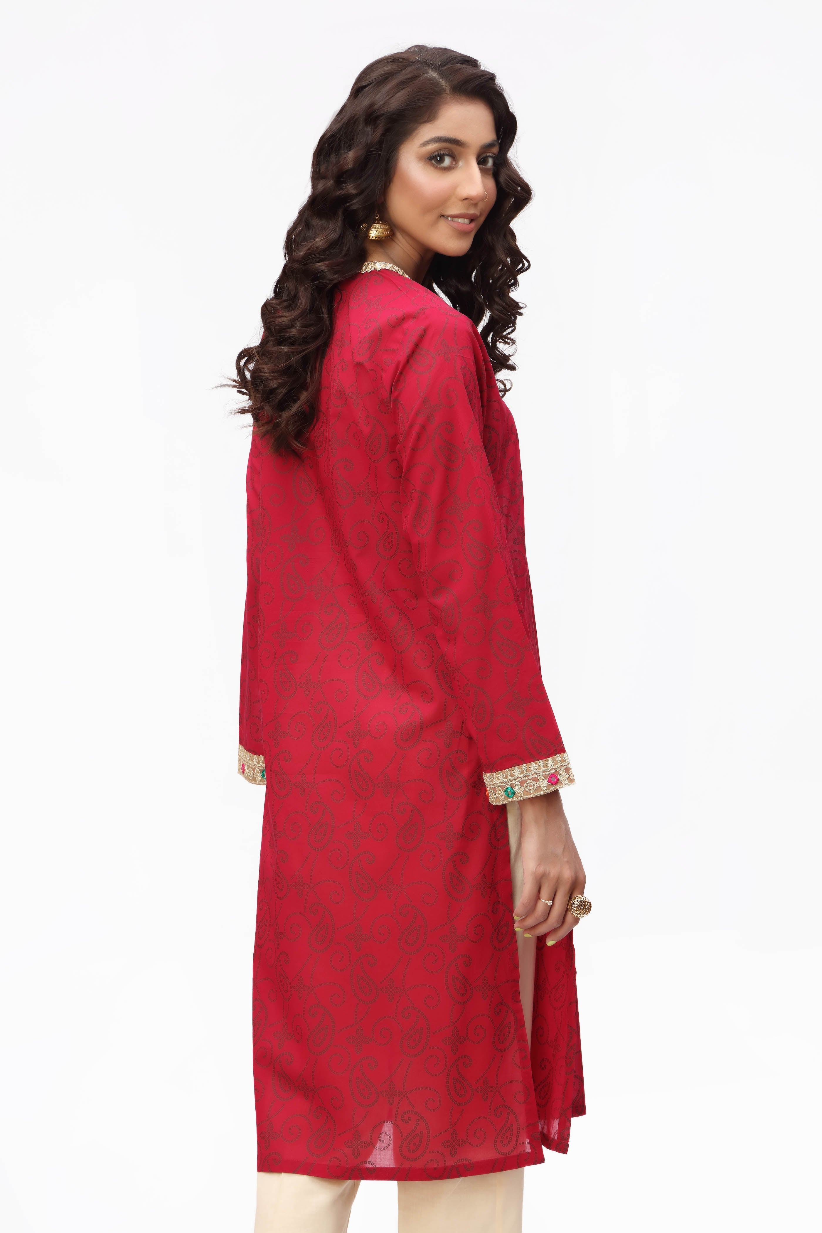 Side Patti 2 in Maroon coloured Printed Lawn fabric 3