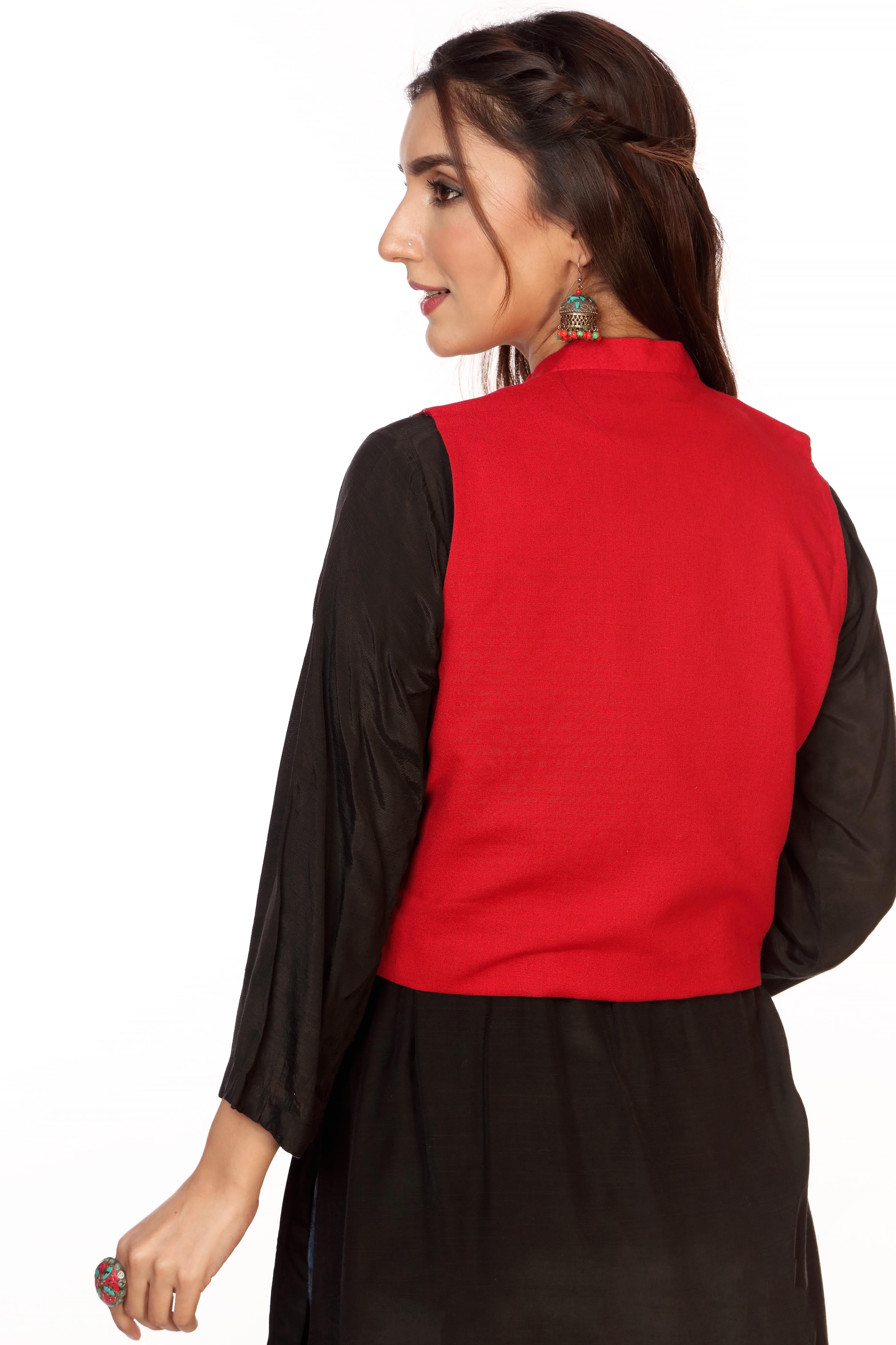 Coloured Tilla in Red coloured Lawn Karandi fabric 3