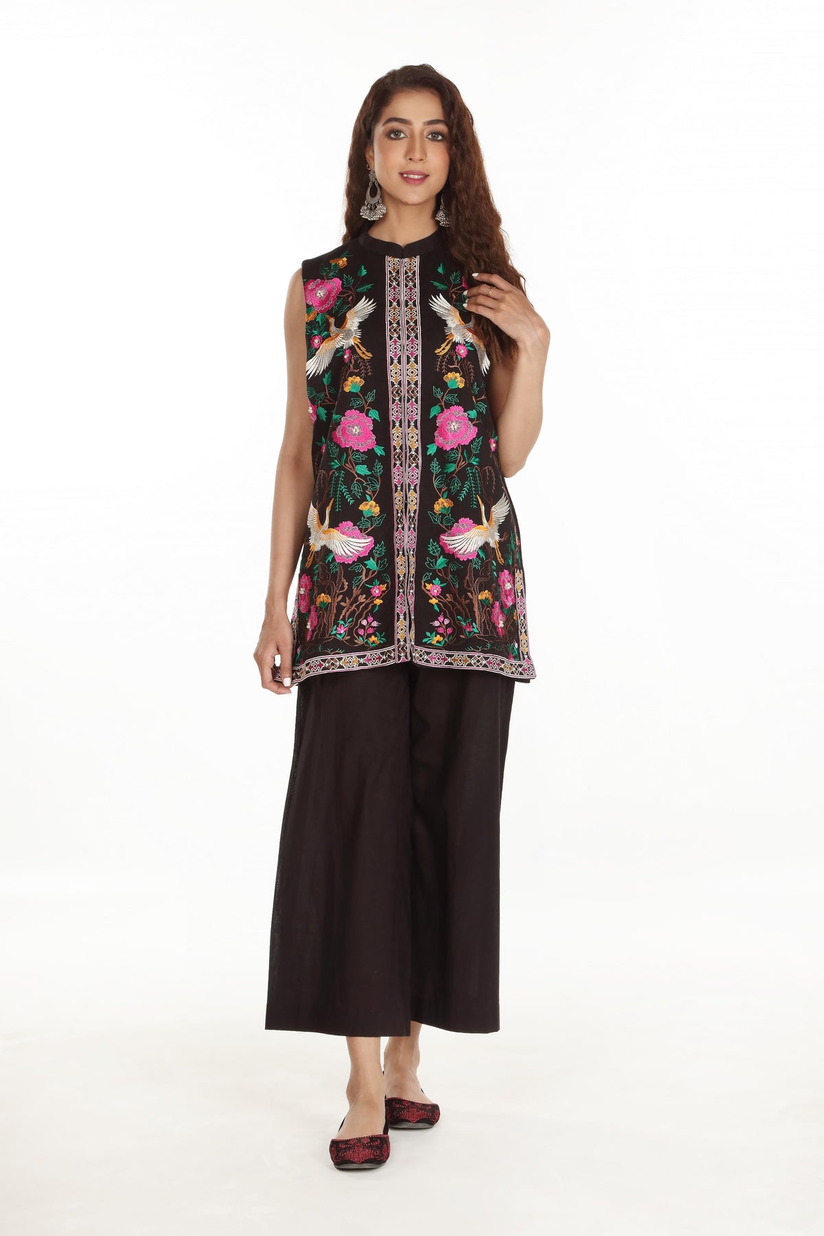 Tropical Black in Black coloured Lawn Karandi fabric