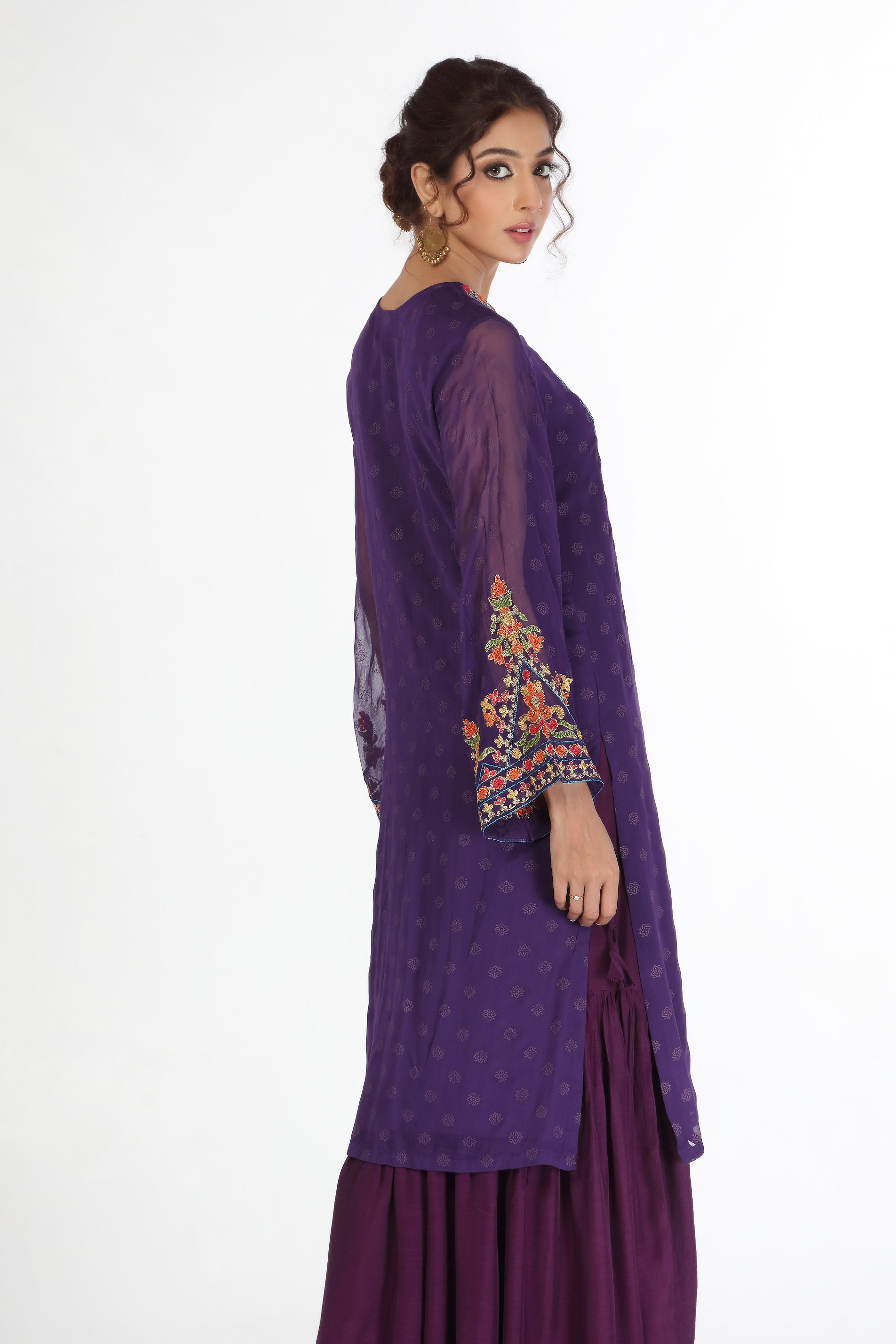 Purple Pathan in Purple coloured Pak Chiffon fabric 3