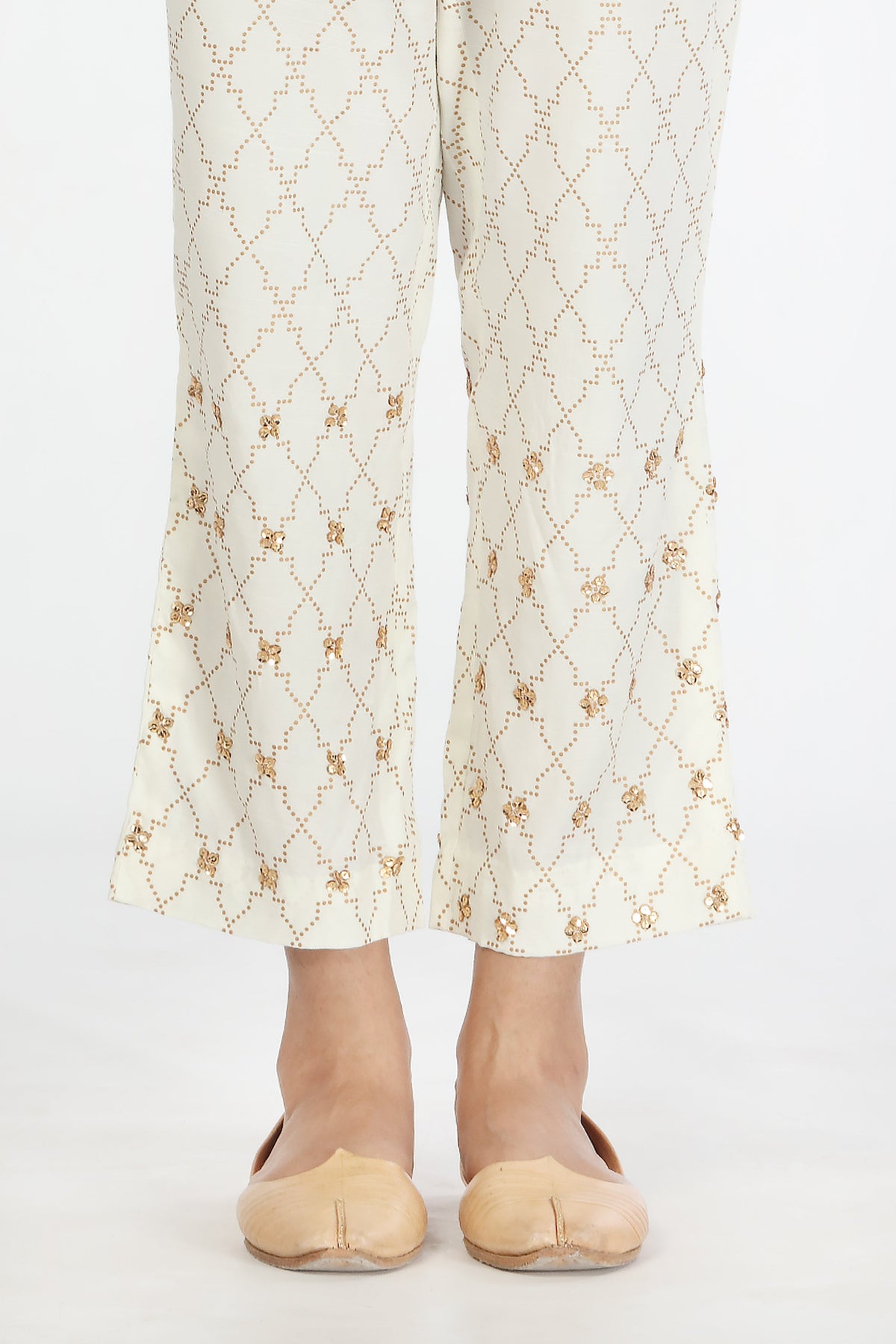 Jaal Gold in Off White coloured Pak Raw Silk fabric